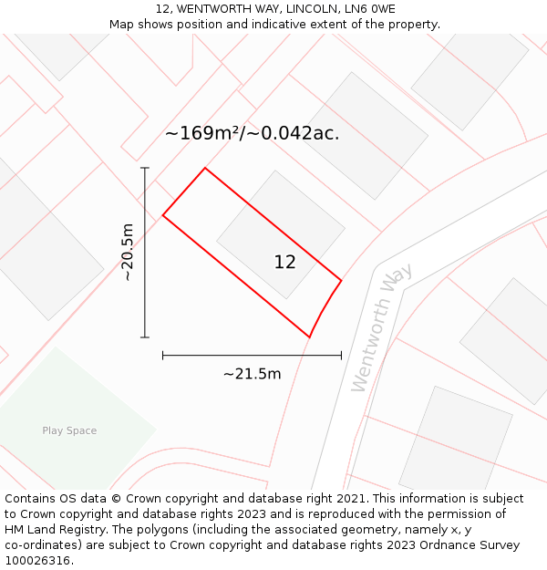 12, WENTWORTH WAY, LINCOLN, LN6 0WE: Plot and title map