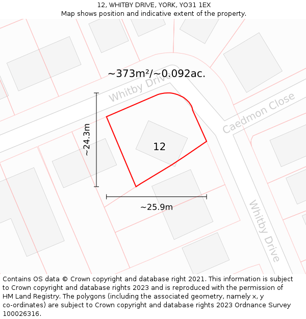 12, WHITBY DRIVE, YORK, YO31 1EX: Plot and title map