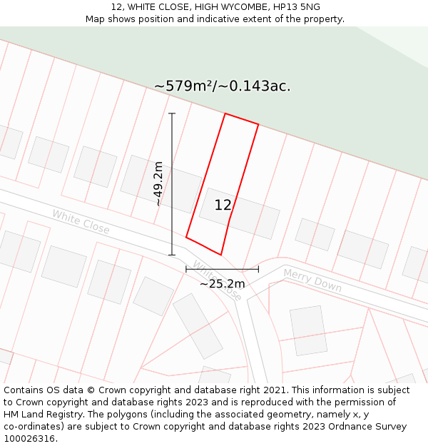 12, WHITE CLOSE, HIGH WYCOMBE, HP13 5NG: Plot and title map