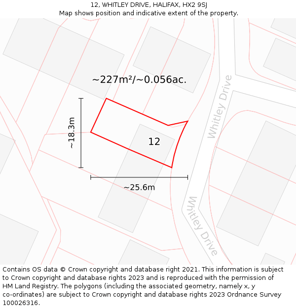 12, WHITLEY DRIVE, HALIFAX, HX2 9SJ: Plot and title map