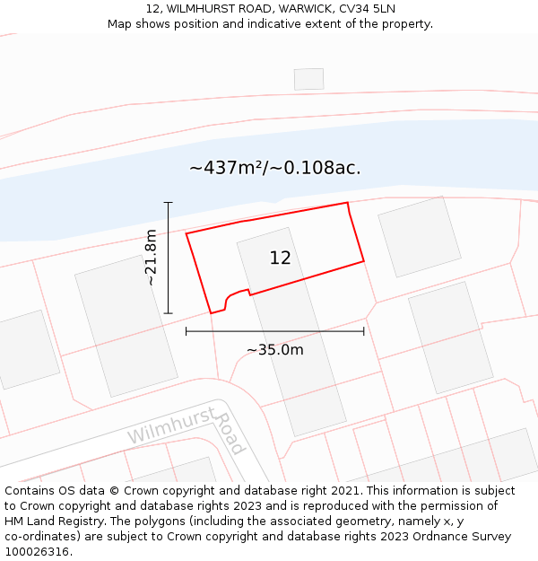 12, WILMHURST ROAD, WARWICK, CV34 5LN: Plot and title map