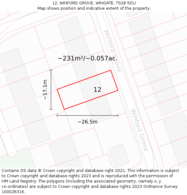 12, WINFORD GROVE, WINGATE, TS28 5DU: Plot and title map