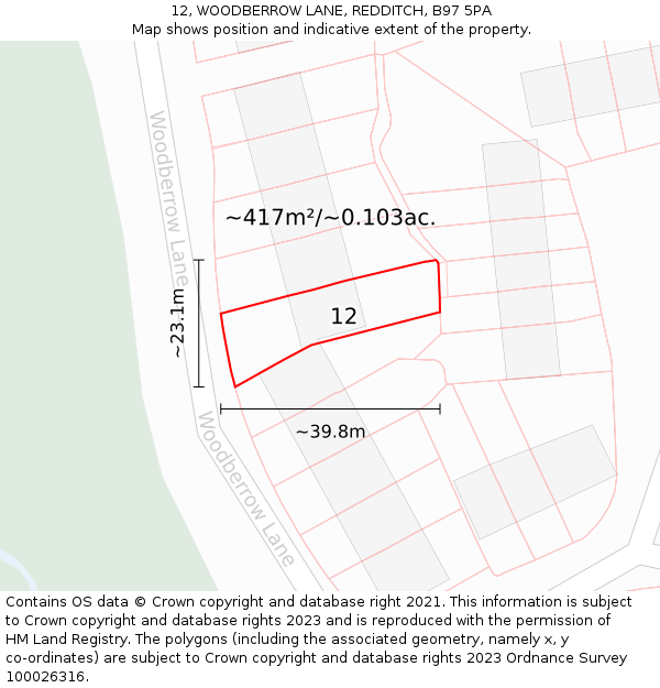 12, WOODBERROW LANE, REDDITCH, B97 5PA: Plot and title map