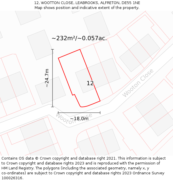 12, WOOTTON CLOSE, LEABROOKS, ALFRETON, DE55 1NE: Plot and title map