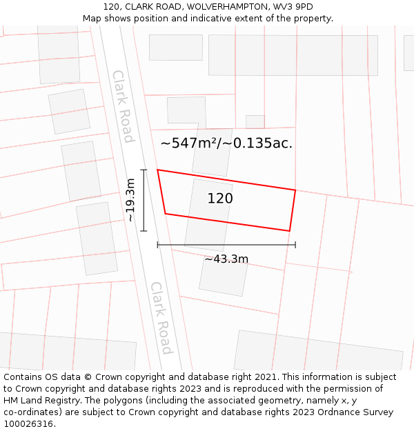 120, CLARK ROAD, WOLVERHAMPTON, WV3 9PD: Plot and title map