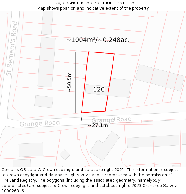 120, GRANGE ROAD, SOLIHULL, B91 1DA: Plot and title map