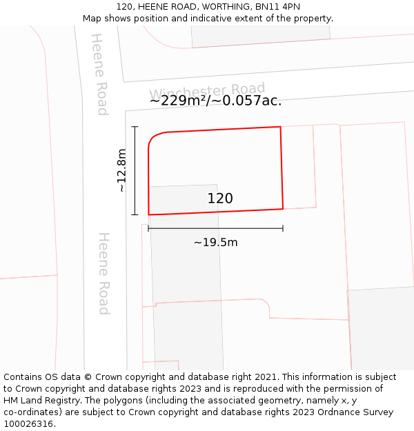 120, HEENE ROAD, WORTHING, BN11 4PN: Plot and title map