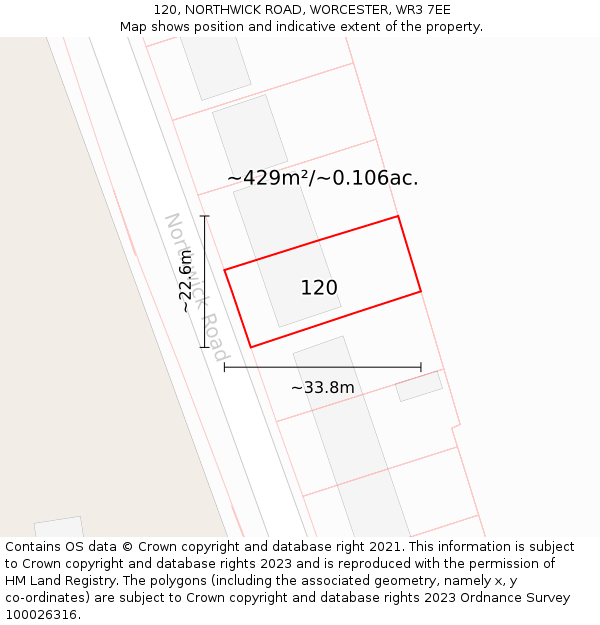 120, NORTHWICK ROAD, WORCESTER, WR3 7EE: Plot and title map