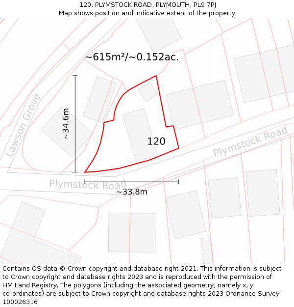 120, PLYMSTOCK ROAD, PLYMOUTH, PL9 7PJ: Plot and title map