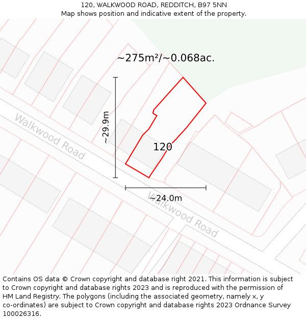 120, WALKWOOD ROAD, REDDITCH, B97 5NN: Plot and title map