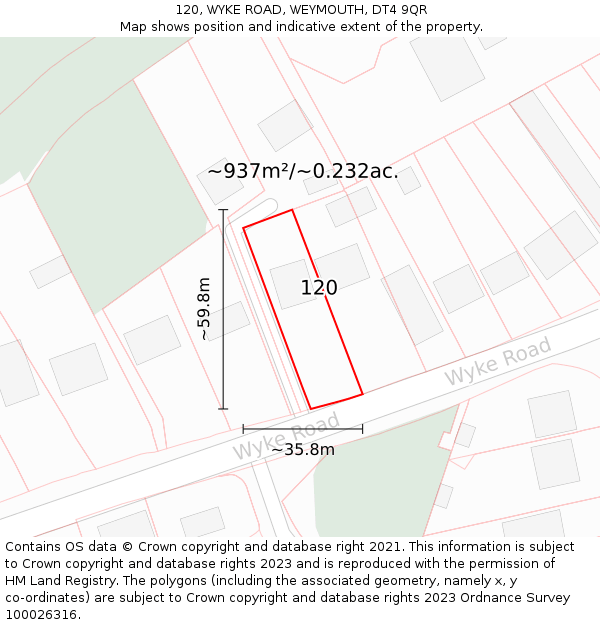 120, WYKE ROAD, WEYMOUTH, DT4 9QR: Plot and title map