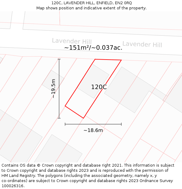 120C, LAVENDER HILL, ENFIELD, EN2 0RQ: Plot and title map