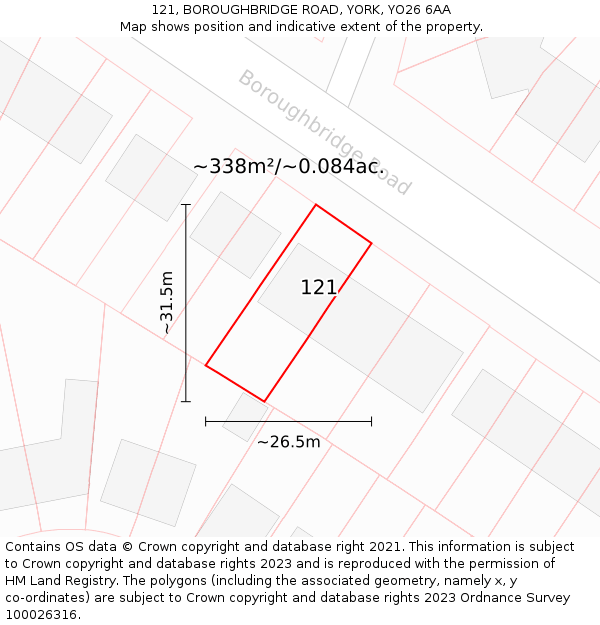 121, BOROUGHBRIDGE ROAD, YORK, YO26 6AA: Plot and title map