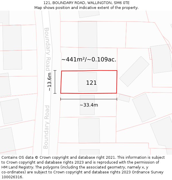 121, BOUNDARY ROAD, WALLINGTON, SM6 0TE: Plot and title map