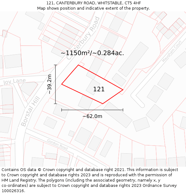 121, CANTERBURY ROAD, WHITSTABLE, CT5 4HF: Plot and title map