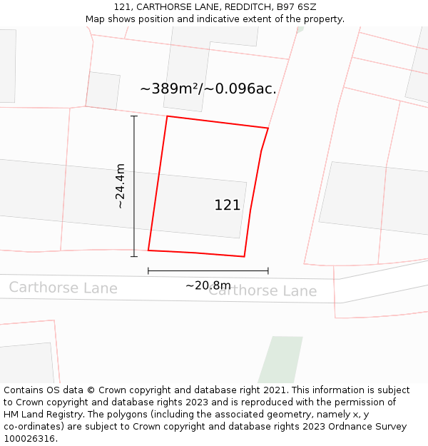 121, CARTHORSE LANE, REDDITCH, B97 6SZ: Plot and title map