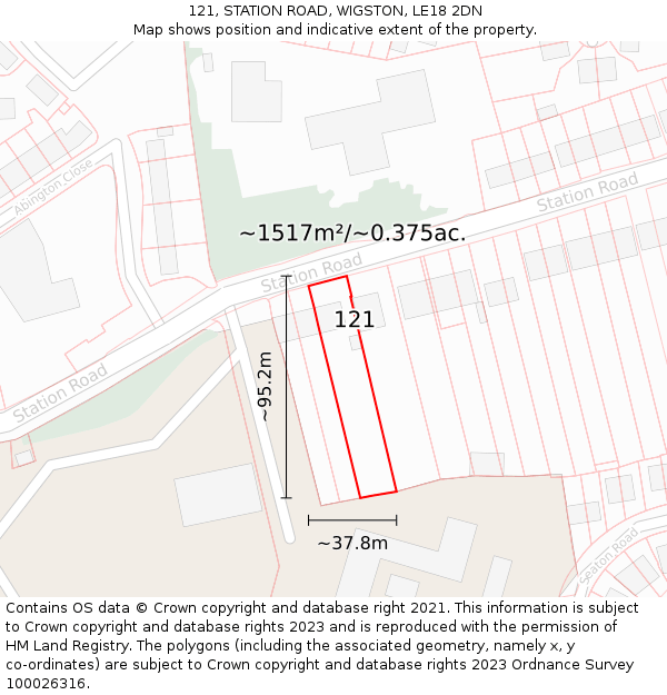 121, STATION ROAD, WIGSTON, LE18 2DN: Plot and title map