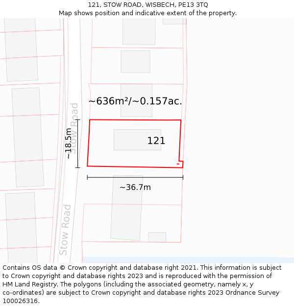 121, STOW ROAD, WISBECH, PE13 3TQ: Plot and title map