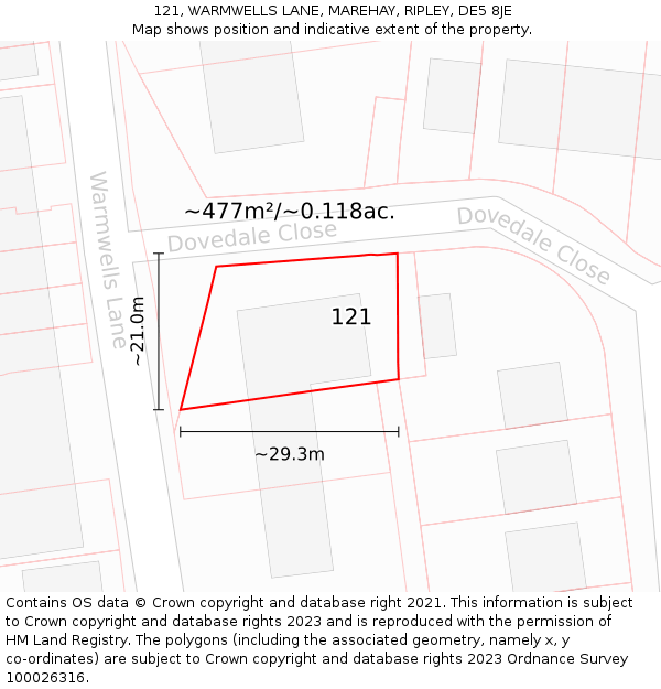 121, WARMWELLS LANE, MAREHAY, RIPLEY, DE5 8JE: Plot and title map