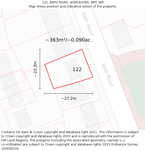 122, BATH ROAD, WORCESTER, WR5 3EP: Plot and title map