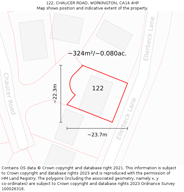 122, CHAUCER ROAD, WORKINGTON, CA14 4HP: Plot and title map