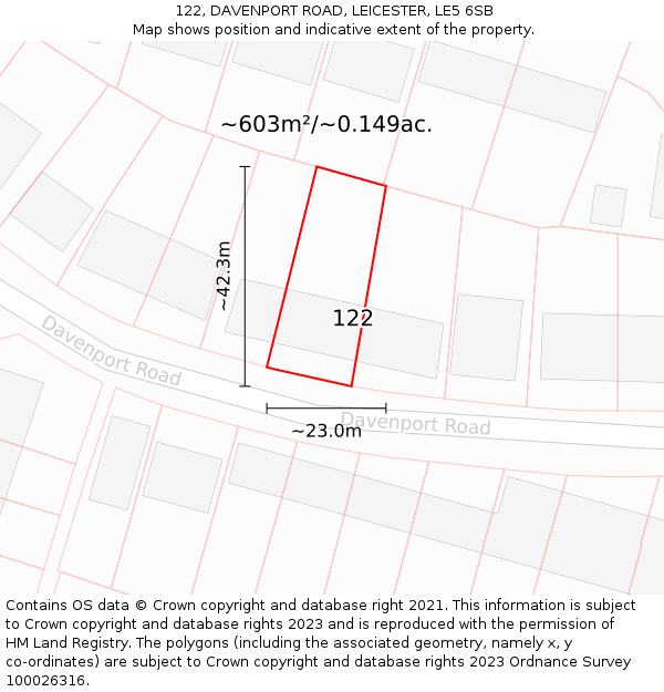 122, DAVENPORT ROAD, LEICESTER, LE5 6SB: Plot and title map