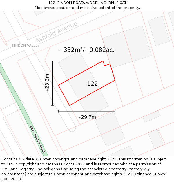 122, FINDON ROAD, WORTHING, BN14 0AT: Plot and title map