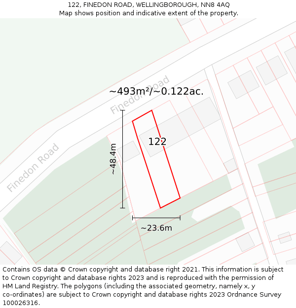 122, FINEDON ROAD, WELLINGBOROUGH, NN8 4AQ: Plot and title map