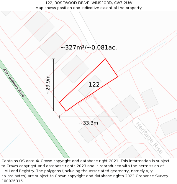 122, ROSEWOOD DRIVE, WINSFORD, CW7 2UW: Plot and title map