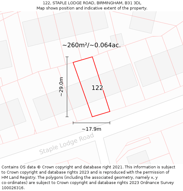 122, STAPLE LODGE ROAD, BIRMINGHAM, B31 3DL: Plot and title map