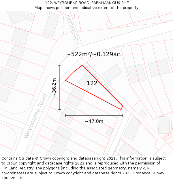 122, WEYBOURNE ROAD, FARNHAM, GU9 9HE: Plot and title map