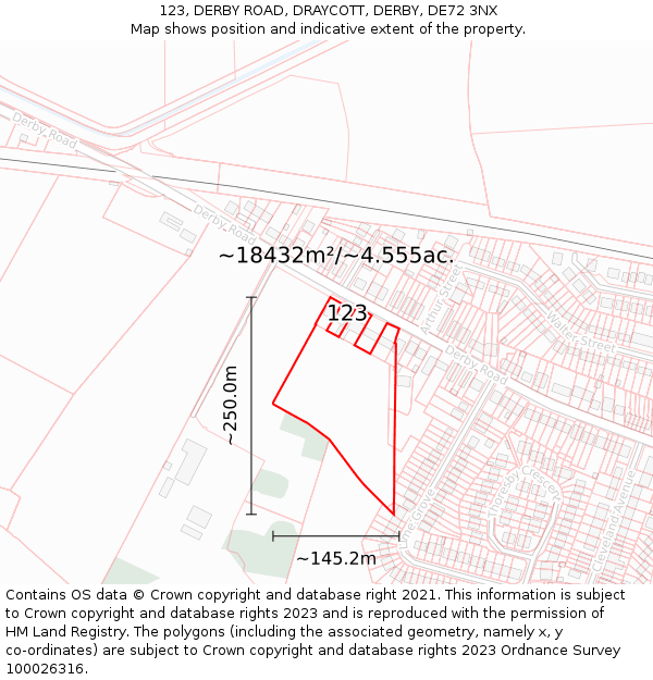 123, DERBY ROAD, DRAYCOTT, DERBY, DE72 3NX: Plot and title map