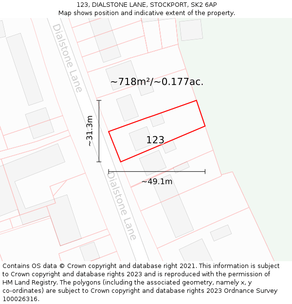 123, DIALSTONE LANE, STOCKPORT, SK2 6AP: Plot and title map