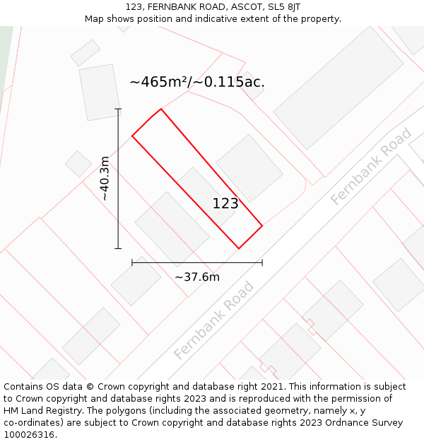 123, FERNBANK ROAD, ASCOT, SL5 8JT: Plot and title map