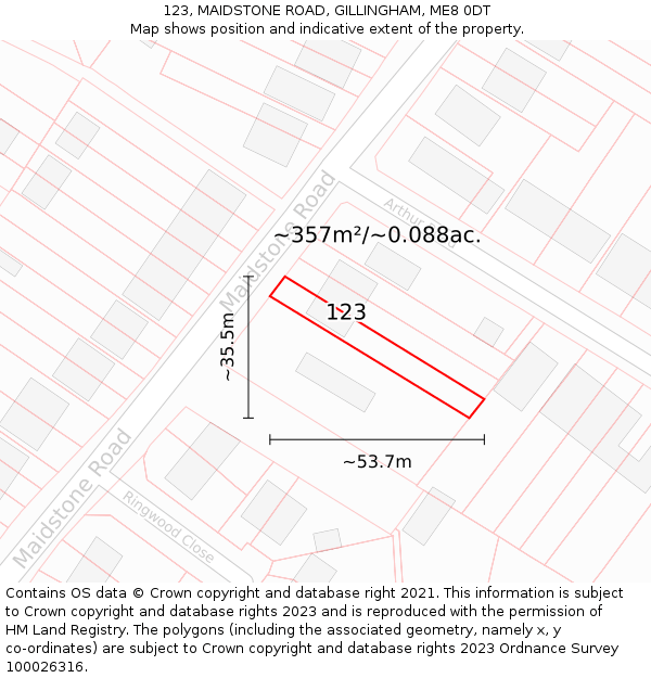 123, MAIDSTONE ROAD, GILLINGHAM, ME8 0DT: Plot and title map