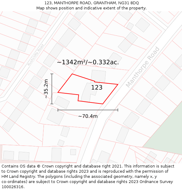 123, MANTHORPE ROAD, GRANTHAM, NG31 8DQ: Plot and title map