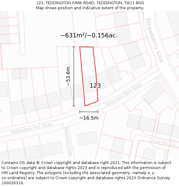 123, TEDDINGTON PARK ROAD, TEDDINGTON, TW11 8NG: Plot and title map