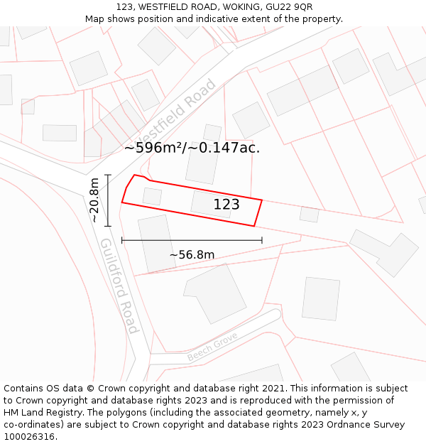 123, WESTFIELD ROAD, WOKING, GU22 9QR: Plot and title map