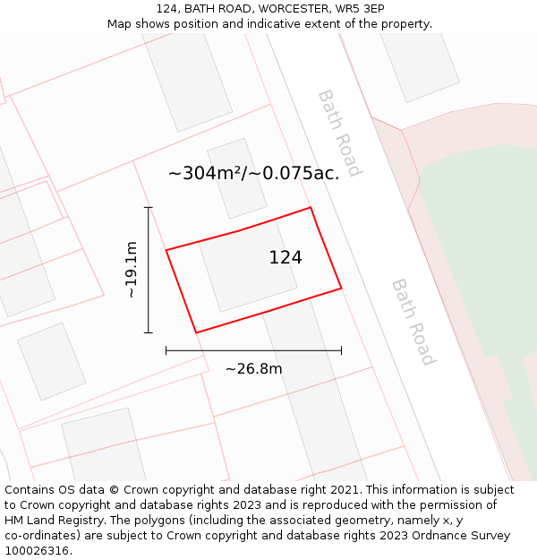 124, BATH ROAD, WORCESTER, WR5 3EP: Plot and title map