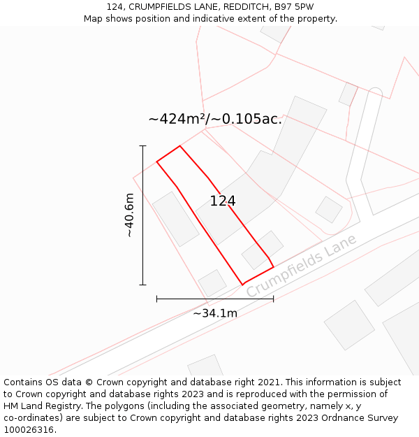 124, CRUMPFIELDS LANE, REDDITCH, B97 5PW: Plot and title map