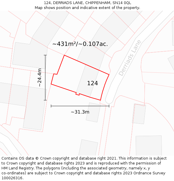 124, DERRIADS LANE, CHIPPENHAM, SN14 0QL: Plot and title map