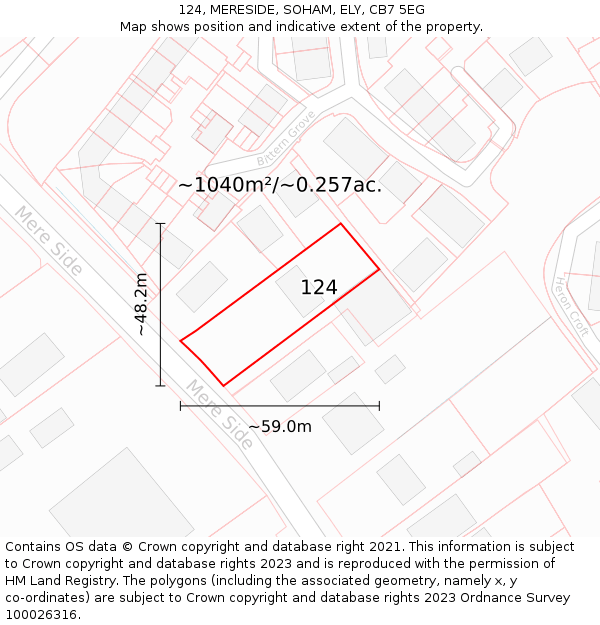 124, MERESIDE, SOHAM, ELY, CB7 5EG: Plot and title map