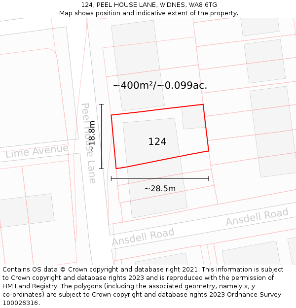 124, PEEL HOUSE LANE, WIDNES, WA8 6TG: Plot and title map