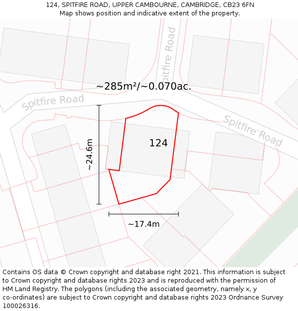 124, SPITFIRE ROAD, UPPER CAMBOURNE, CAMBRIDGE, CB23 6FN: Plot and title map