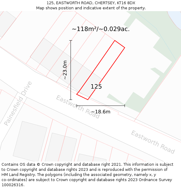 125, EASTWORTH ROAD, CHERTSEY, KT16 8DX: Plot and title map