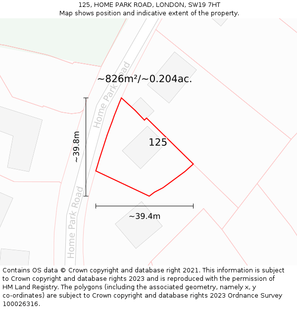 125, HOME PARK ROAD, LONDON, SW19 7HT: Plot and title map