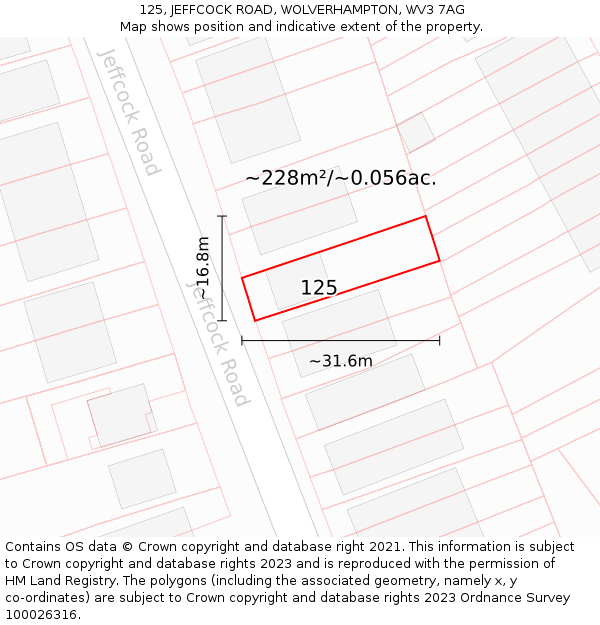 125, JEFFCOCK ROAD, WOLVERHAMPTON, WV3 7AG: Plot and title map