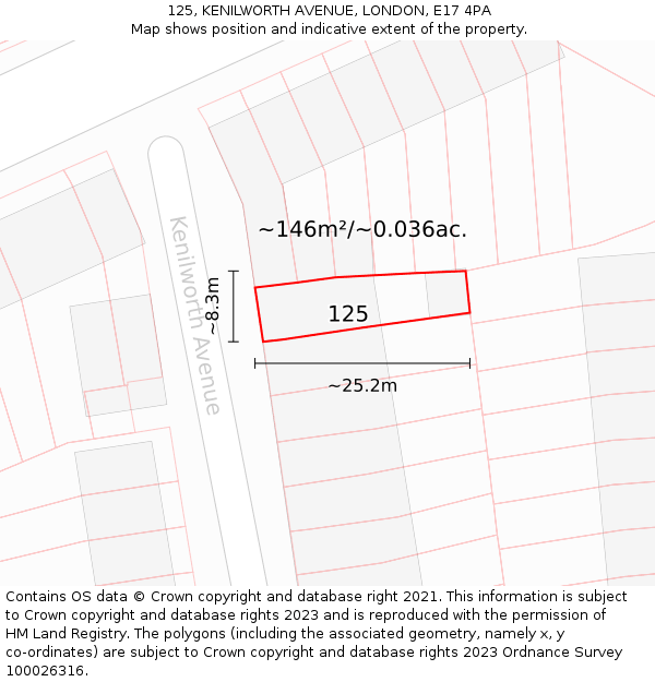125, KENILWORTH AVENUE, LONDON, E17 4PA: Plot and title map