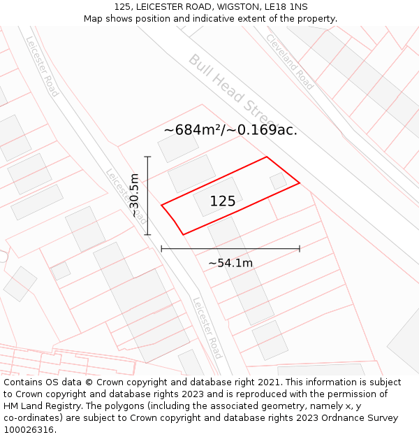 125, LEICESTER ROAD, WIGSTON, LE18 1NS: Plot and title map