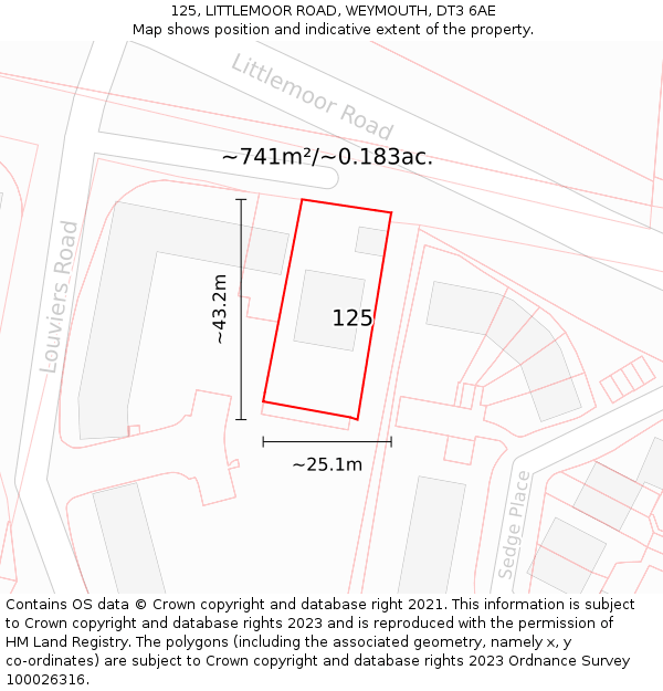 125, LITTLEMOOR ROAD, WEYMOUTH, DT3 6AE: Plot and title map